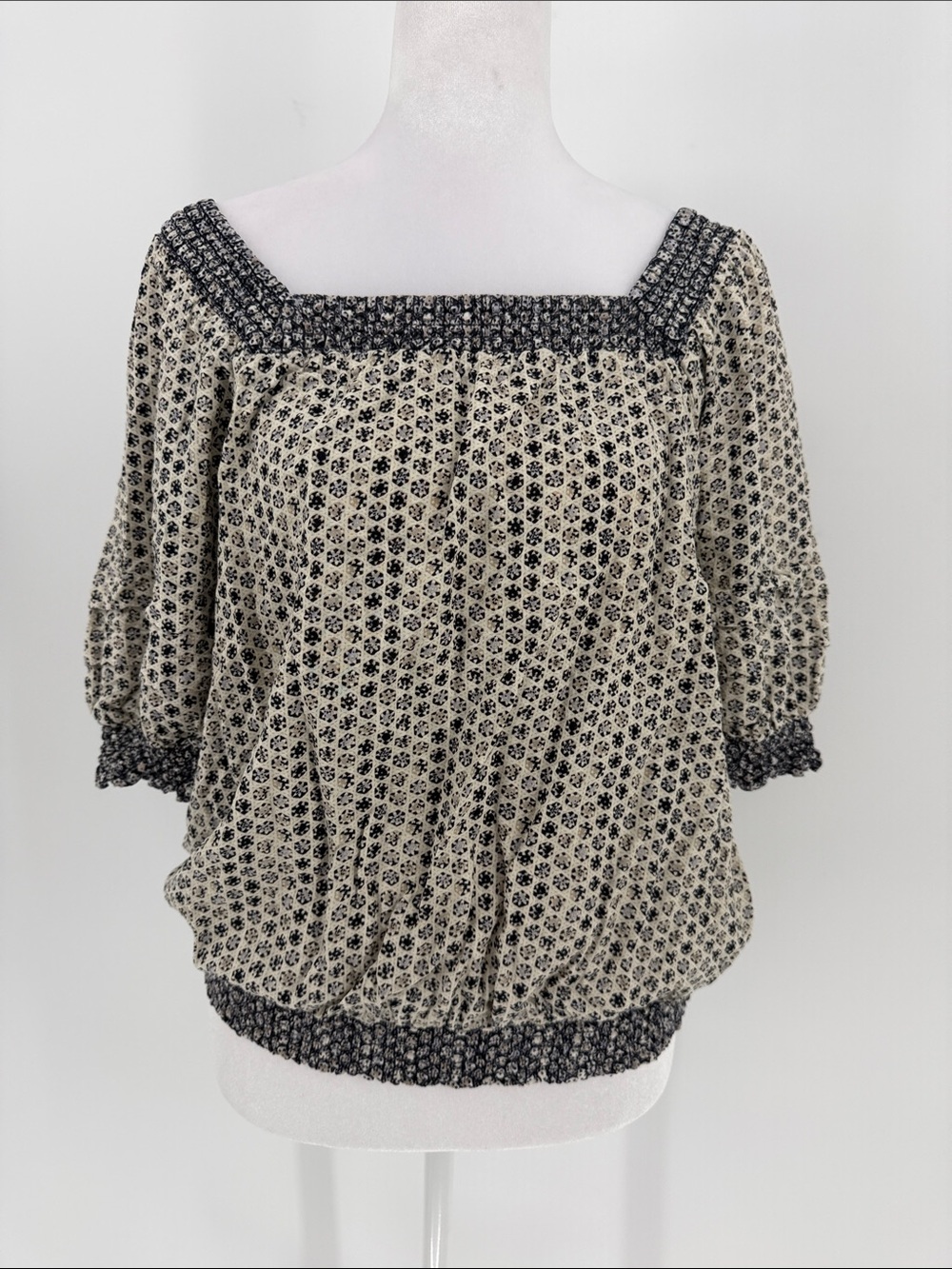 FatFace‎ Ivory Boho Peasant Blouse Size 10 Cottagecore Puff Sleeve Top